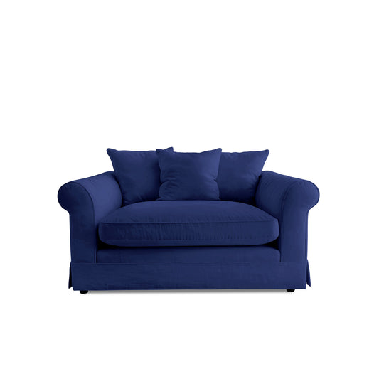 Salthrop Small Sofa with Scatter Cushions in Indigo Linen  - Hand Made in USA