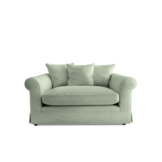 Salthrop Small Sofa with Scatter Cushions in Dove Linen  - Hand Made in USA