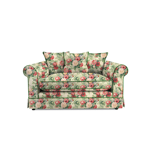 Salthrop Small Sofa with Scatter Cushions in Classic Rose with Velvet Trim - Hand Made in USA