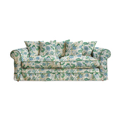 Salthrop Large Sofa with Scatter Cushions in Kitty Blue Green with Velvet Trim - Hand Made in USA