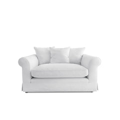 Salthrop Small Sofa with Scatter Cushions in Cotton Linen Snow Drop - Hand Made in USA