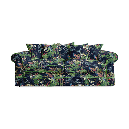 Salthrop Large Sofa with Scatter Cushions in Belleville Navy with Velvet Trim - Hand Made in USA