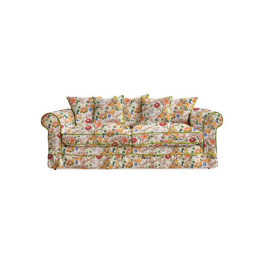 Salthrop Large Sofa with Scatter Cushions in Magnolia Cream Blue with Velvet Trim - Hand Made in USA