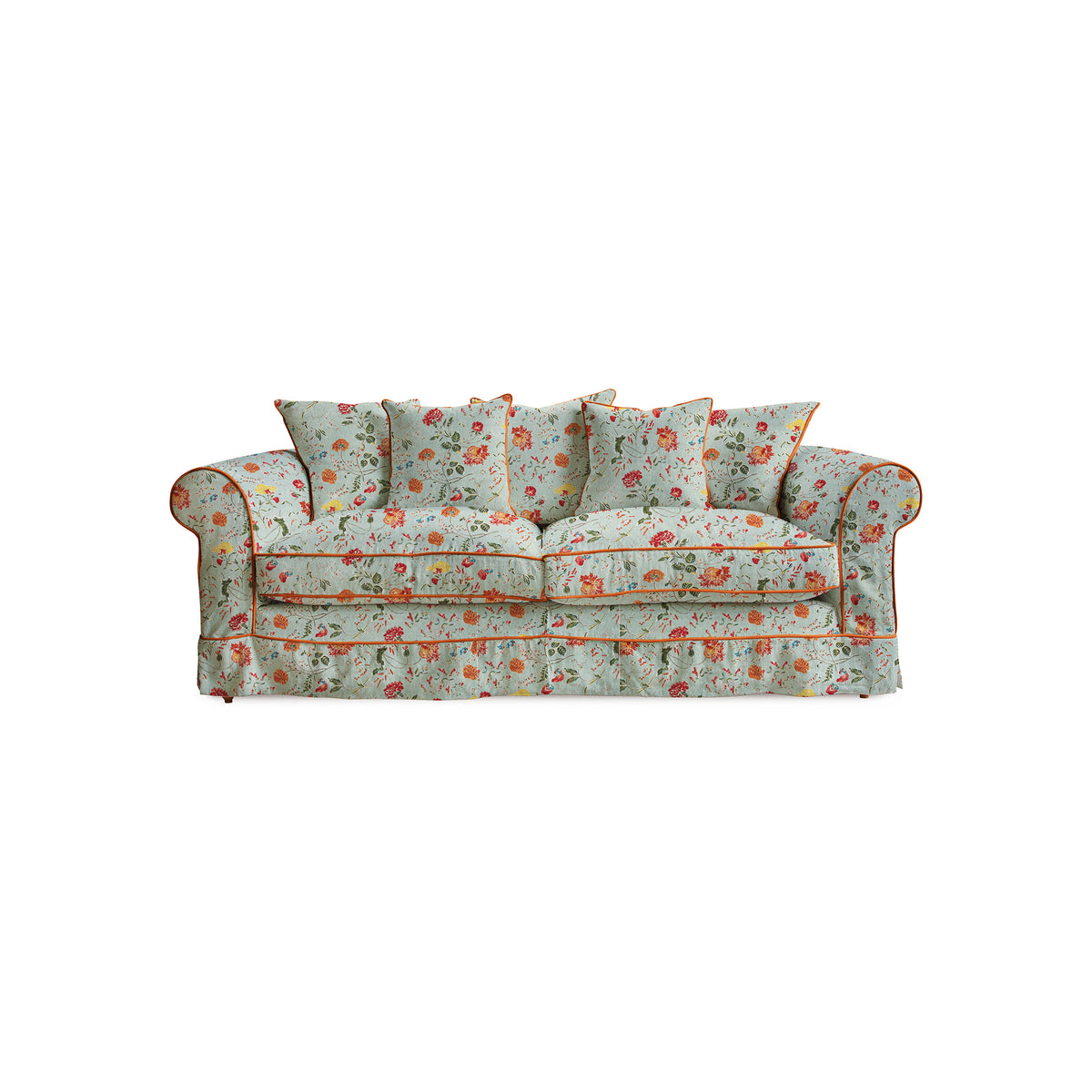 Barton Large Sofa with Scatter Cushions in Wildwood Duck Egg with Velvet Trim - Hand Made in USA
