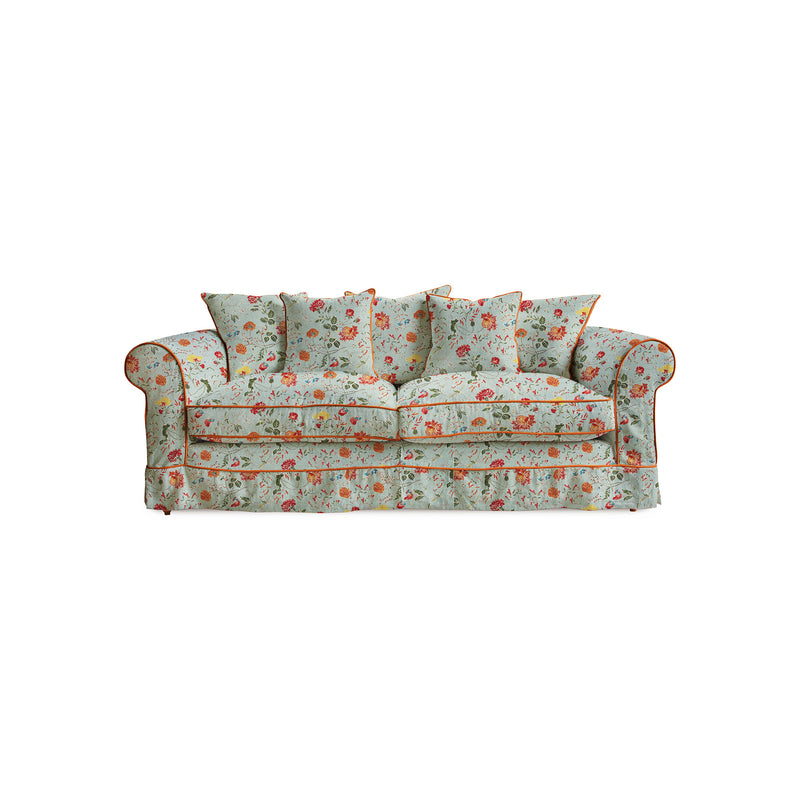 Barton Large Sofa with Scatter Cushions in Wildwood Duck Egg with Velvet Trim - Hand Made in USA
