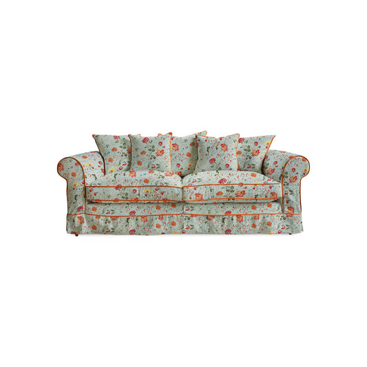Salthrop Large Sofa with Scatter Cushions in Wildwood Duck Egg with Velvet Trim - Hand Made in USA