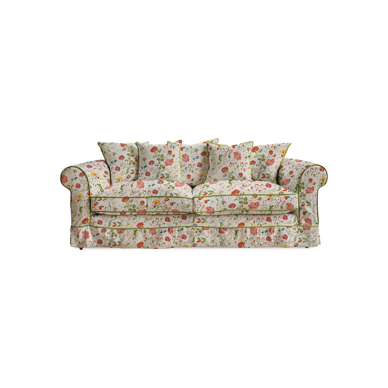 Barton Large Sofa with Scatter Cushions in Wildwood Ivory with Velvet Trim - Hand Made in USA