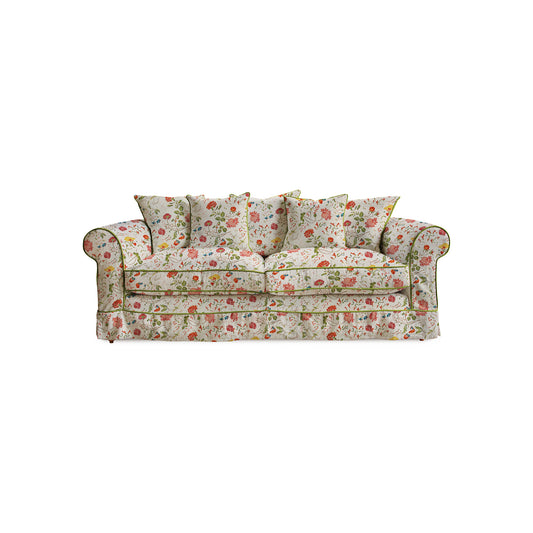 Salthrop Large Sofa with Scatter Cushions in Wildwood Ivory with Velvet Trim - Hand Made in USA
