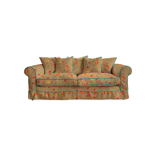 Salthrop Large Sofa with Scatter Cushions in Wildwood Twig with Velvet Trim - Hand Made in USA