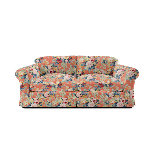 Salthrop Large Sofa with Big Back Cushions in English Garden Coral Orange - Hand Made in USA