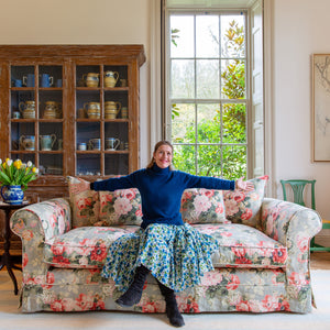 Barton Large Sofa with Scatter Cushions in English Garden Grey Skies - Hand Made in USA