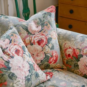 Barton Large Sofa with Scatter Cushions in English Garden Grey Skies - Hand Made in USA