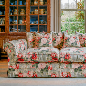 Barton Large Sofa with Scatter Cushions in English Garden Grey Skies - Hand Made in USA
