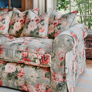 Barton Large Sofa with Scatter Cushions in English Garden Grey Skies - Hand Made in USA