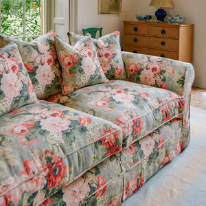 Barton Large Sofa with Scatter Cushions in English Garden Grey Skies - Hand Made in USA