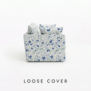 Coco 3 seater sofa cover with Knife Edge cushion in Dianthus Chintz Ivory Linen - Quick Ship