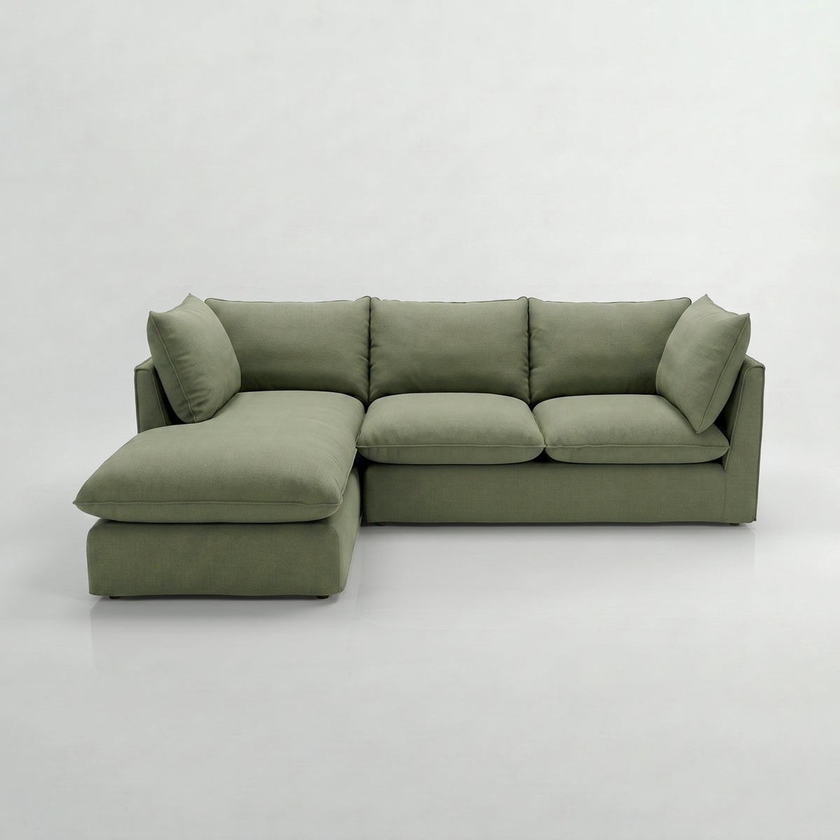 Coco Sectional Sofa with Chaise in Cotton Linen Evergreen - Hand Made in USA