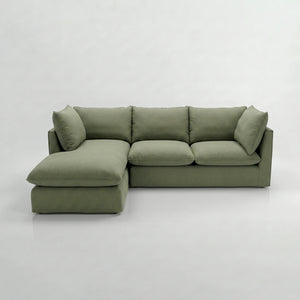 Coco Sectional Sofa with Chaise in Cotton Linen Evergreen - Hand Made in USA