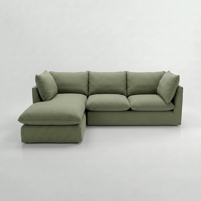 Coco Sectional Sofa with Chaise in Cotton Linen Evergreen - Hand Made in USA