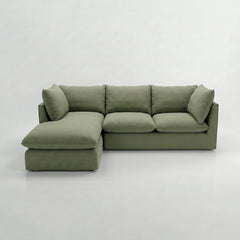 Coco Sectional Sofa with Chaise in Cotton Linen Evergreen - Hand Made in USA - Workshop Restored