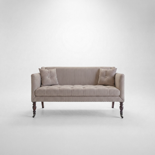 Sophia 2 seater sofa in Narrow Chocolate Stripe - USA Edition