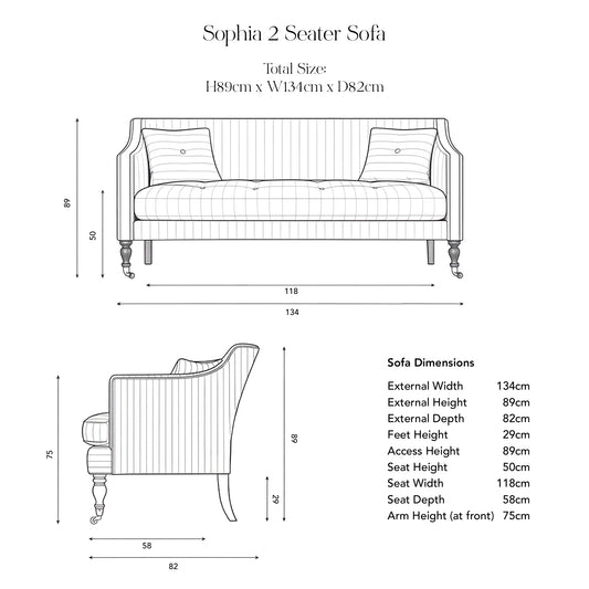 Sophia 2 seater sofa in Customer's Own Material - USA Edition