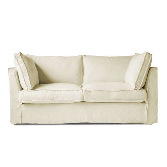 Coco 2.5 Seater Sofa with Self Piped Box Edge Cushion in Antique White Linen - Hand Made in USA