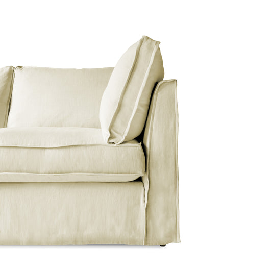 Coco 2.5 Seater Sofa with Self Piped Box Edge Cushion in Antique White Linen - Hand Made in USA