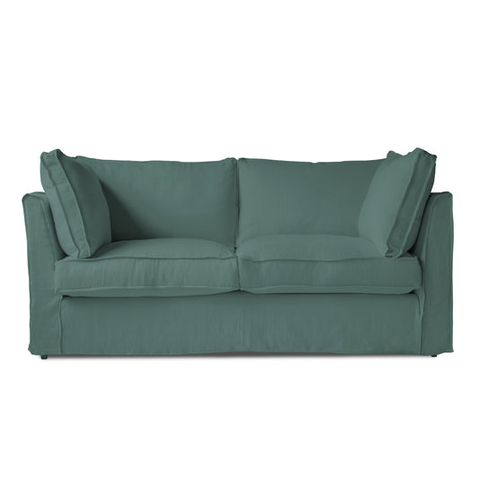 Coco 2.5 Seater Sofa with Self Piped Box Edge Cushion in Bluebell Linen - Hand Made in USA