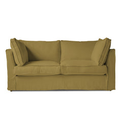 Coco 2.5 Seater Sofa with Self Piped Box Edge Cushion in Camel Linen - Hand Made in USA (Available for Quick Ship)