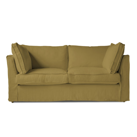 Coco 2.5 Seater Sofa with Self Piped Box Edge Cushion in Camel Linen - Hand Made in USA