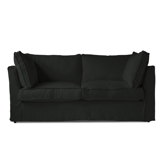 Coco 2.5 Seater Sofa with Self Piped Box Edge Cushion in Charcoal Grey Linen - Hand Made in USA (Available for Quick Ship)