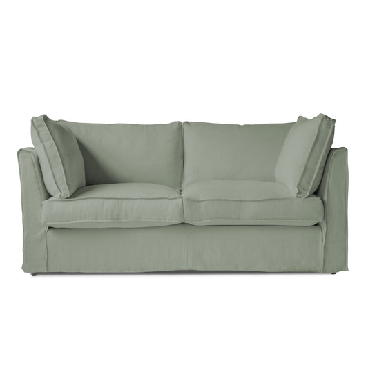 Coco 2.5 Seater Sofa with Self Piped Box Edge Cushion in Dove Linen - Hand Made in USA (Available for Quick Ship)