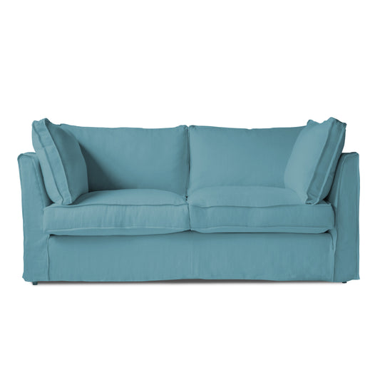 Coco 2.5 Seater Sofa with Self Piped Box Edge Cushion in Dream Blue Linen - Hand Made in USA