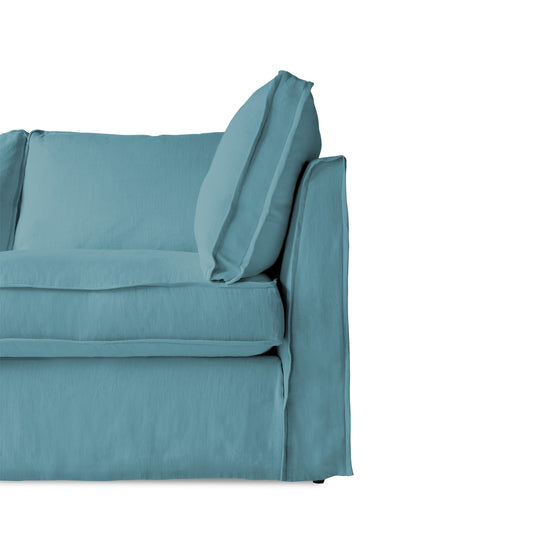 Coco 2.5 Seater Sofa with Self Piped Box Edge Cushion in Dream Blue Linen - Hand Made in USA