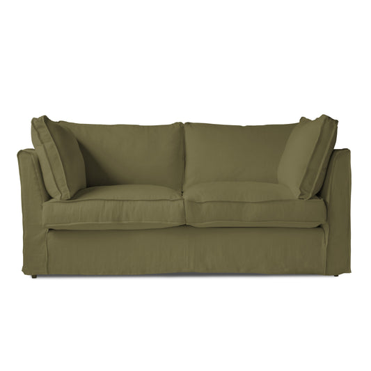 Coco 2.5 Seater Sofa with Self Piped Box Edge Cushion in Driftwood Linen - Hand Made in USA