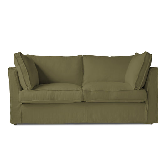 Coco 2.5 Seater Sofa with Self Piped Box Edge Cushion in Driftwood Linen - Hand Made in USA (Available for Quick Ship)