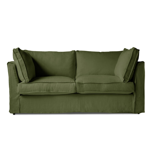 Coco 2.5 seater sofa with Self Piped Box Edge cushion in Cotton Linen Evergreen - Hand Made in USA