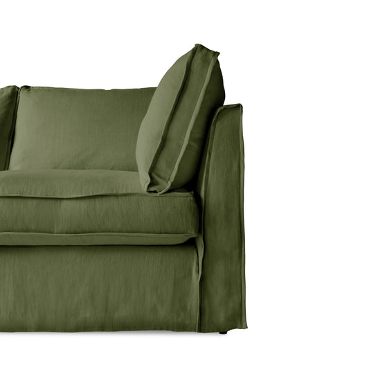 Coco 2.5 seater sofa with Self Piped Box Edge cushion in Cotton Linen Evergreen - Hand Made in USA