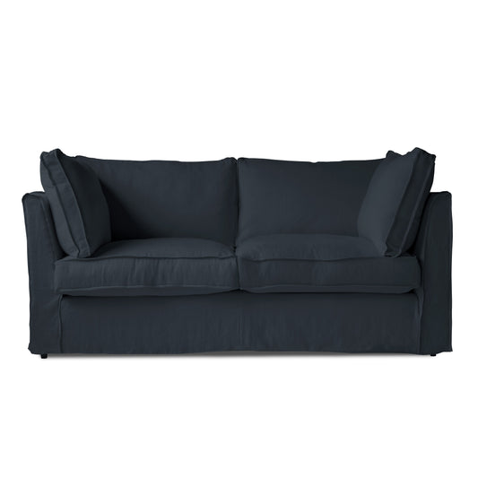 Coco 2.5 seater sofa with Self Piped Box Edge cushion in Cotton Linen Heather Blue - Hand Made in USA