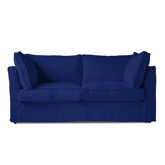 Coco 2.5 Seater Sofa with Self Piped Box Edge Cushion in Indigo Linen - Hand Made in USA