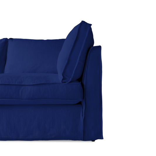 Coco 2.5 Seater Sofa with Self Piped Box Edge Cushion in Indigo Linen - Hand Made in USA