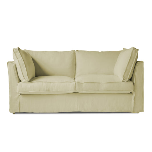 Coco 2.5 Seater Sofa with Self Piped Box Edge Cushion in Khaki Linen - Hand Made in USA