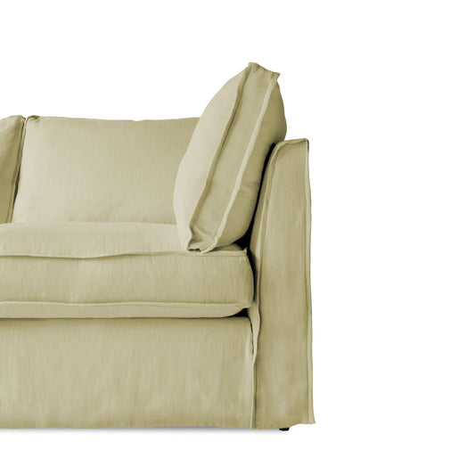 Coco 2.5 Seater Sofa with Self Piped Box Edge Cushion in Khaki Linen - Hand Made in USA