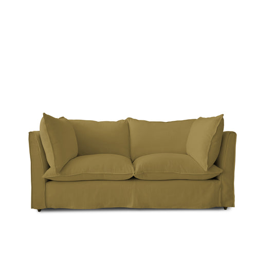 Coco 2.5 Seater Sofa with Self Piped Knife Edge Cushion in Camel Linen - Hand Made in USA