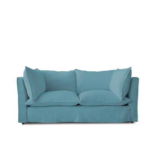 Coco 2.5 Seater Sofa with Self Piped Knife Edge Cushion in Dream Blue Linen - Hand Made in USA (Available for Quick Ship)