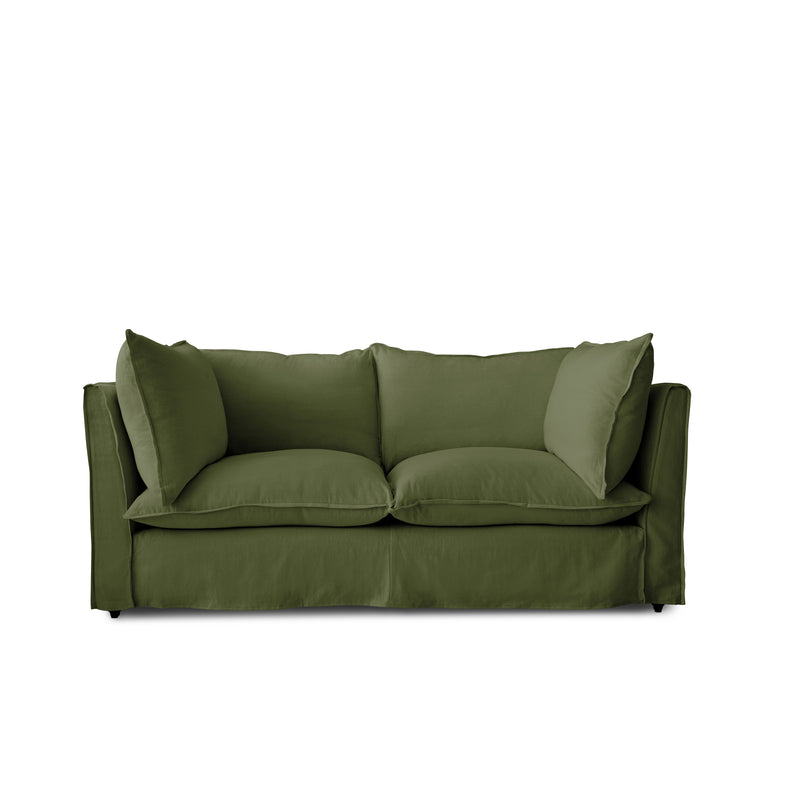 Coco 2.5 seater sofa with Self Piped Knife Edge cushion in Cotton Linen Evergreen - Hand Made in USA