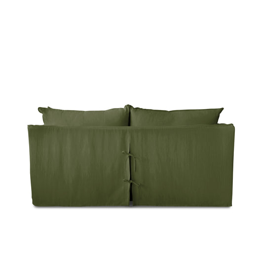 Coco 2.5 seater sofa with Self Piped Knife Edge cushion in Cotton Linen Evergreen - Hand Made in USA