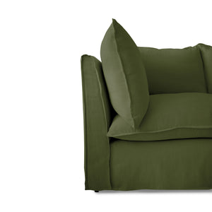 Coco 2.5 seater sofa with Self Piped Knife Edge cushion in Cotton Linen Evergreen - Hand Made in USA