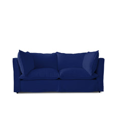 Coco 2.5 Seater Sofa with Self Piped Knife Edge Cushion in Indigo Linen - Hand Made in USA (Available for Quick Ship)